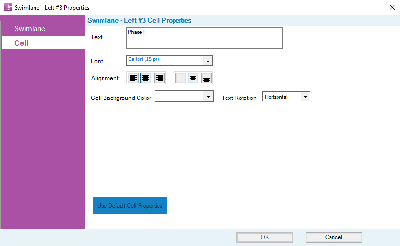 Swimlane Cell Properties Form