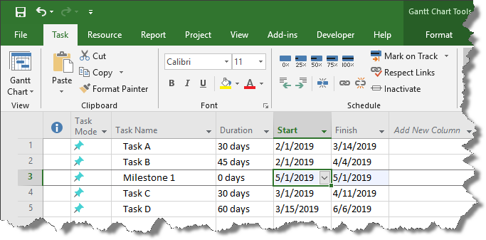 Add a new milestone to Microsoft Project