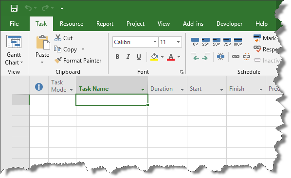 Name your task in Microsoft Project.