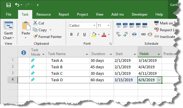 Add multiple tasks to your Microsoft Project plan.