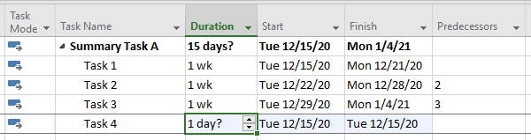 Adding a new task to our project in default auto-scheduling mode.