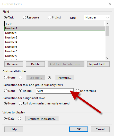 Add summary values in Microsoft Project.