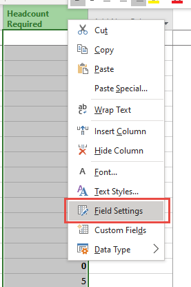 Accessing the Field Settings dialog box.