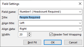 Retitling the numeric Project field we have already renamed.