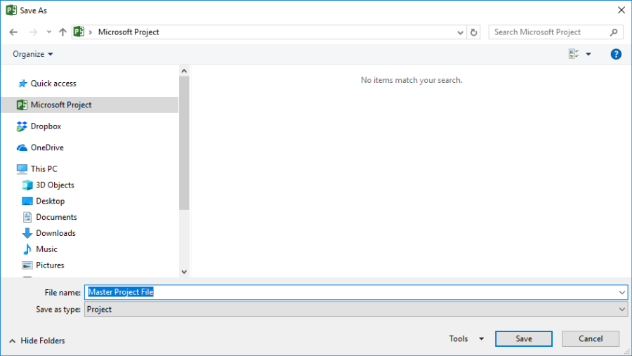 Save your Master Project File