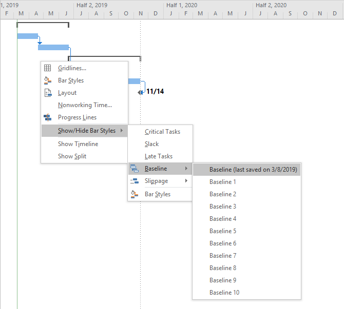 Turn on baseline bar styles in Microsoft Project