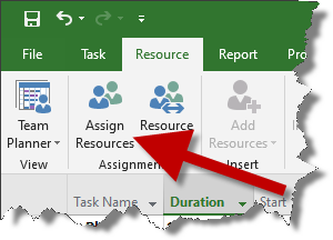 Assign Resources Button in Microsoft Project.