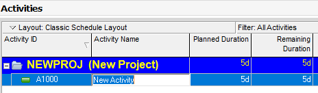 The default, 5-day activity appears once the user has added it.