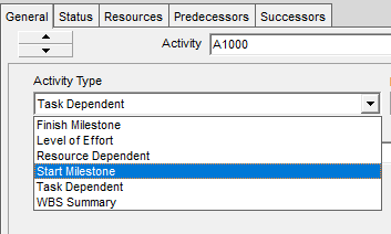 Changing the Activity Type from Task Dependent to Start Milestone.