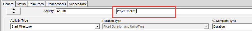 Changing the activity name to Project kickoff.