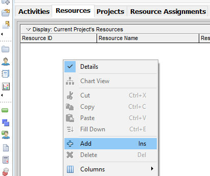 Right-click in empty space to start adding a resource.