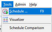 Accessing the Schedule dialog box from the Primavera P6 ribbon.