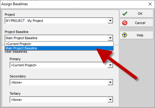 Assign the Project Baseline in Primavera P6.
