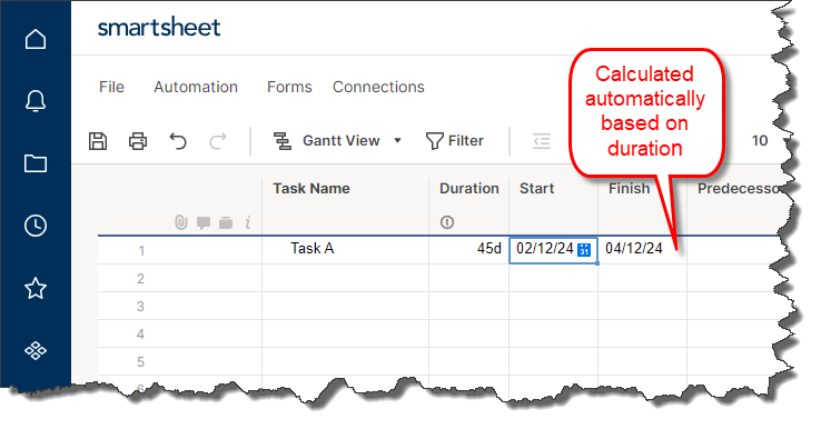 Set the start date of a task in Smartsheet.